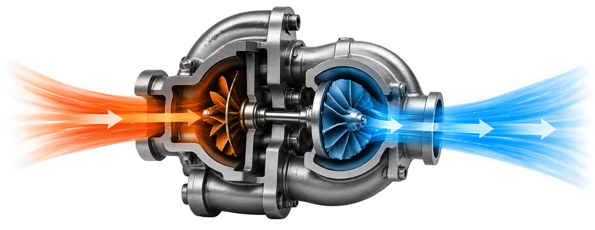 Turbocharger airflow diagram showing exhaust and compressed air